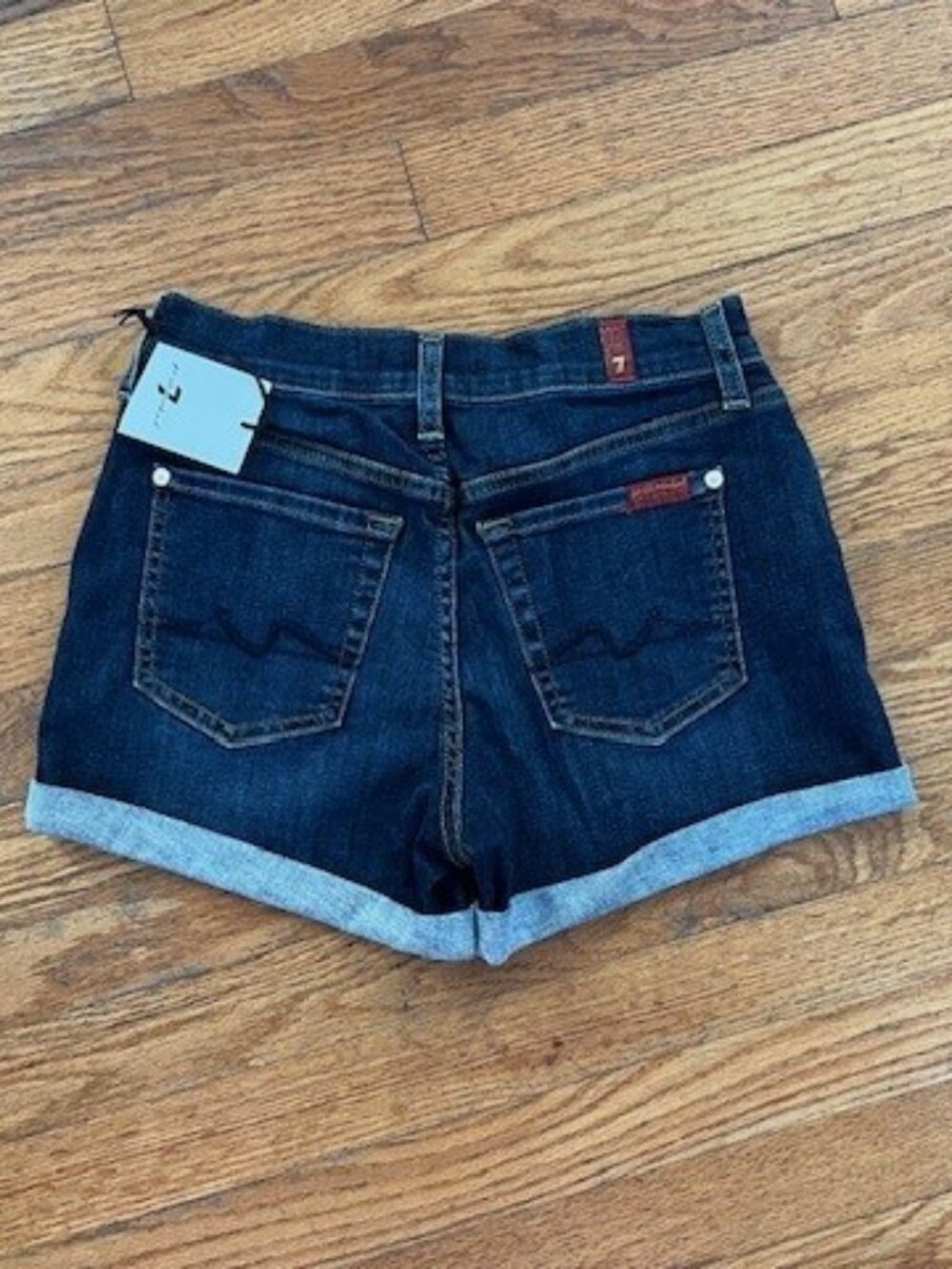 NWT - 7 For All Mankind Mid Roll Short Emerald Blue, Size 23 - Picture 2 of 7